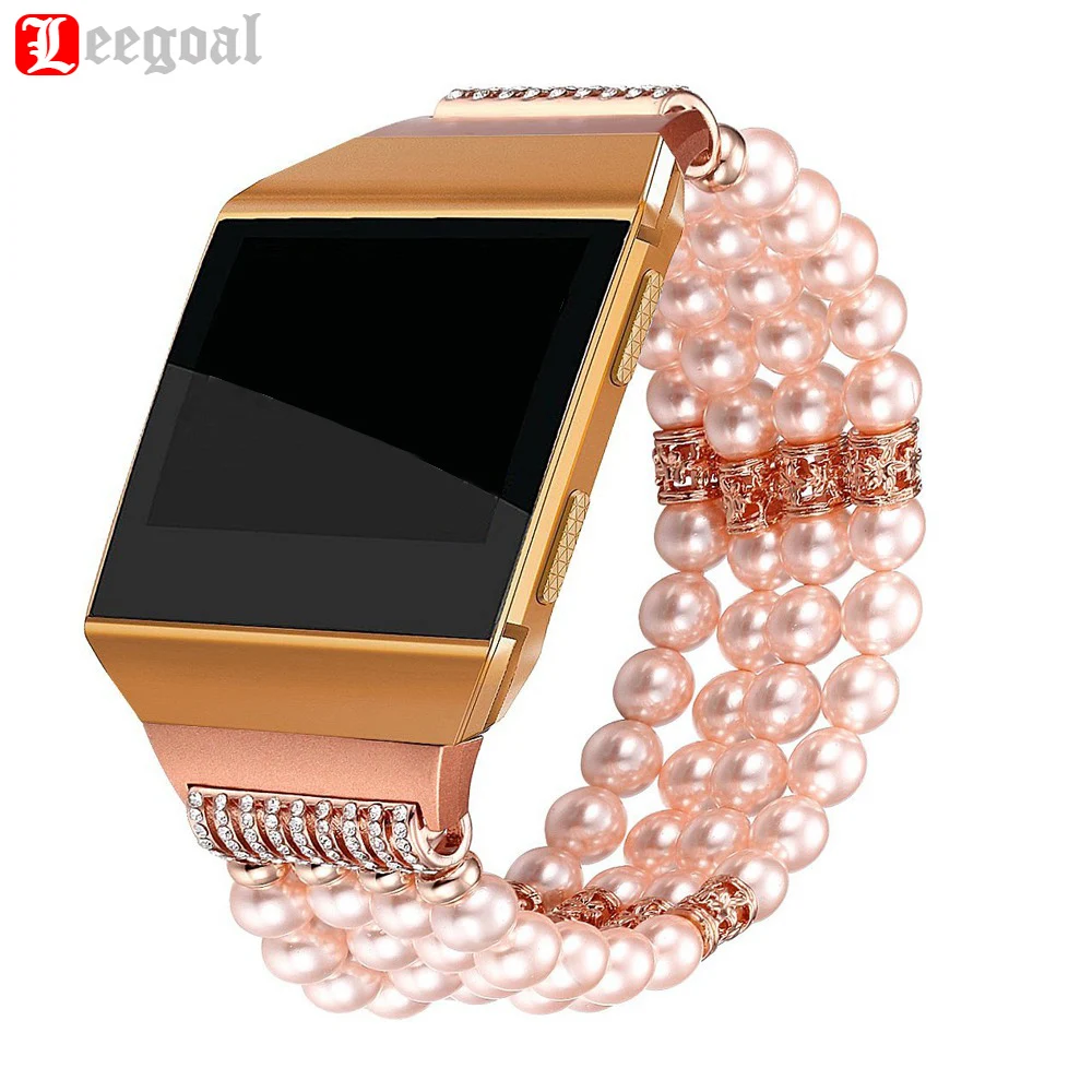 

LEEGOAL Pearl Bands for Fitbit Ionic Smart Watch Artificial Pearl Beaded Replacement Watch Band Accessories Gift for Women/Girls