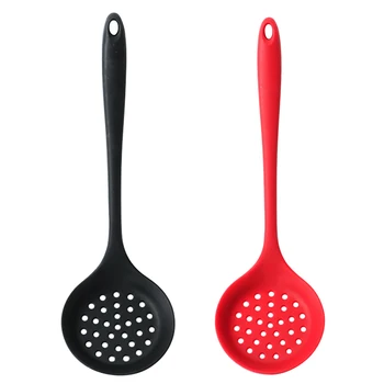 

Non-Stick Food Grade Silicone Skimmer Spatula Strainer Ladle Long Handle Serving Spoon Heat-Resistant Kitchen Utensils Gadget