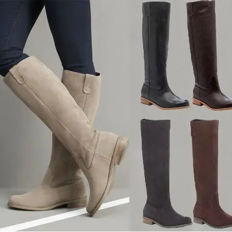 

Women's Boots Winter Knee-high Fashion Soft Women Shoes Rubber Slip-on Martin Boots Western Brand Flats Booties Laday Shoes