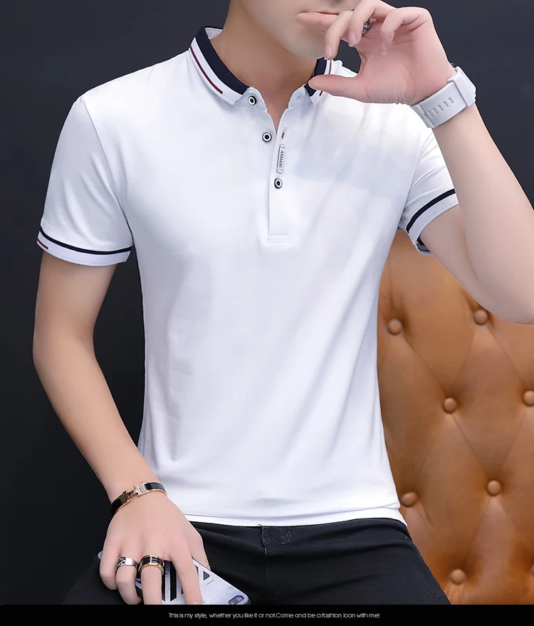 BROWON, Новое поступление, летняя мужская футболка с коротким рукавом, облегающая футболка с отложным воротником, Мужская футболка