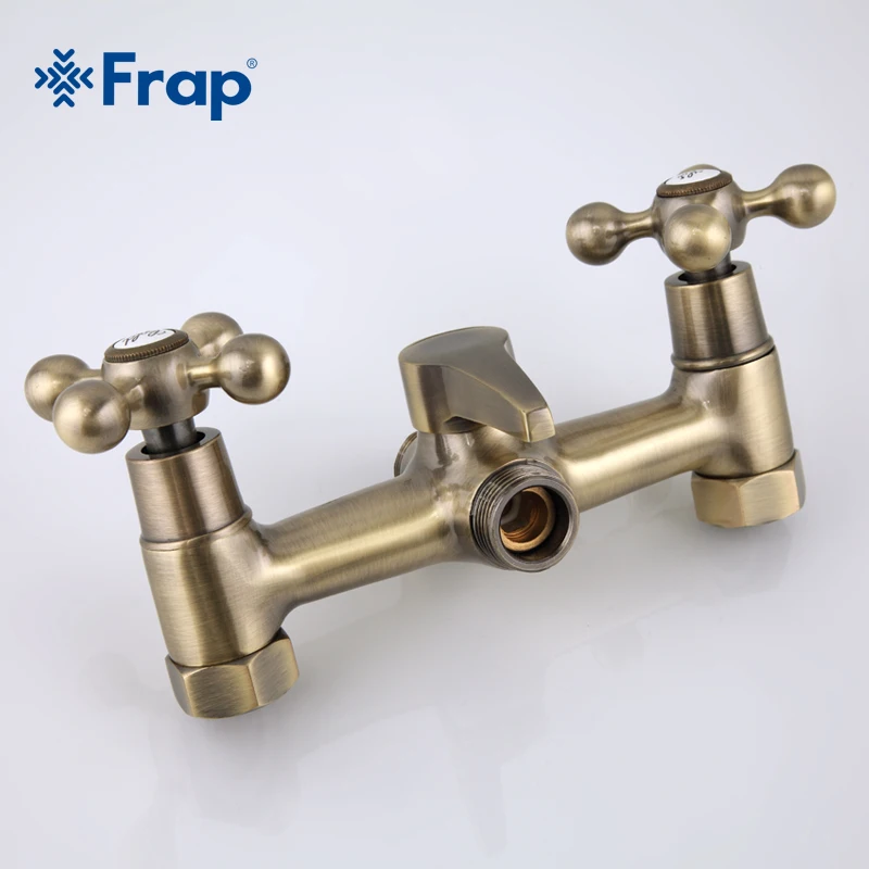 Online Frap Antike messing bronze dusche set kopf und hand dusche badezimmer doppel griff dual loch dusche wasserhahn mit 36cm nase F2619 4