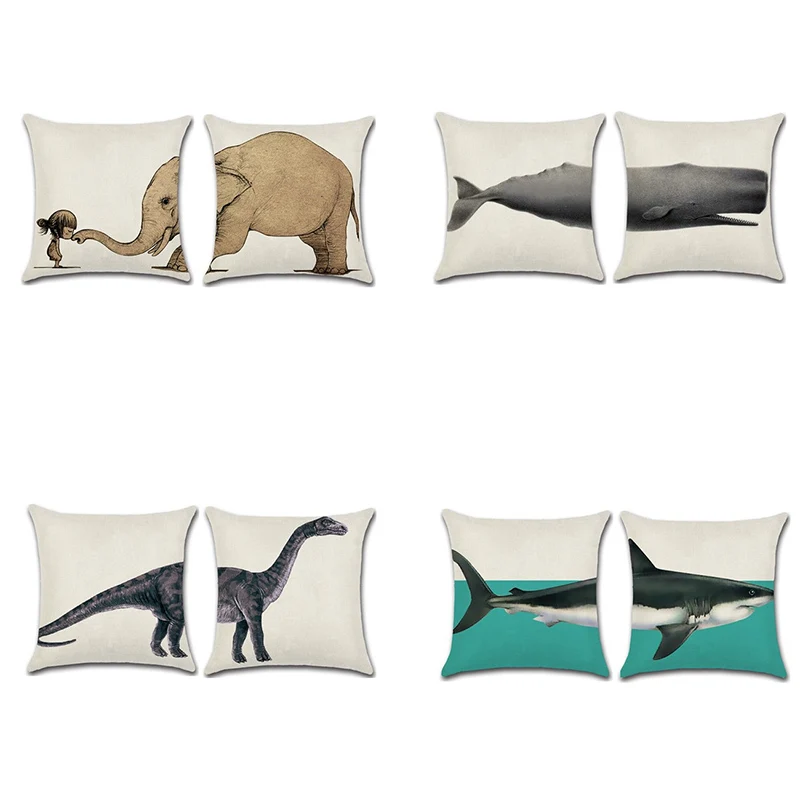 

Cushion Cover Shark Dinosaur Splicing Printed Linen Throw Pillow Cover Car Sofa Decorative Pillowcase Decoration 45x45cm