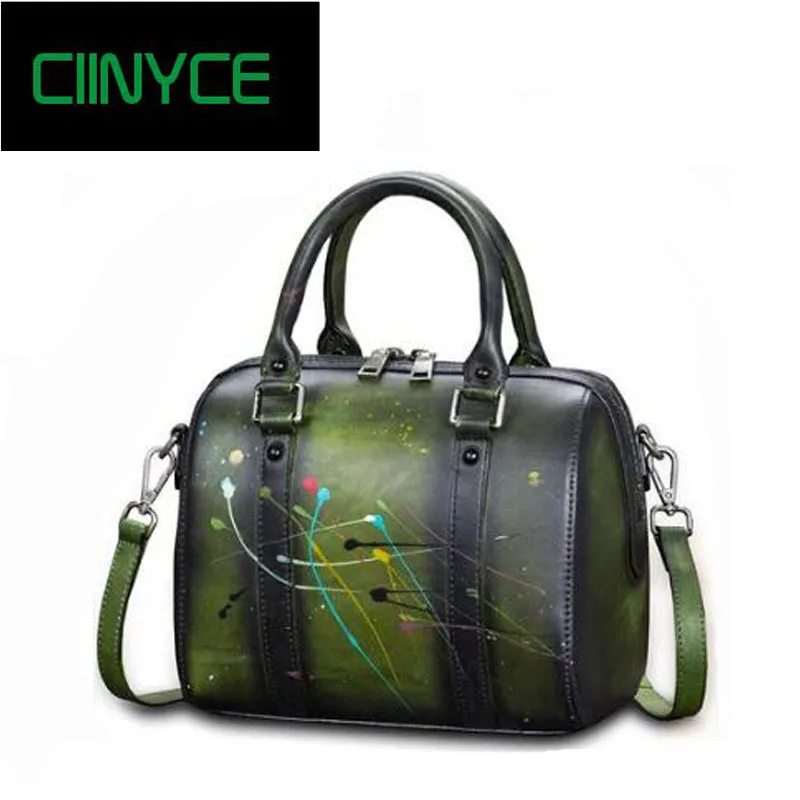 

Genuine Cow Leather women's handbags Original Designer Brand New Small Totes Hand Painted top handle crossbody messeger bags