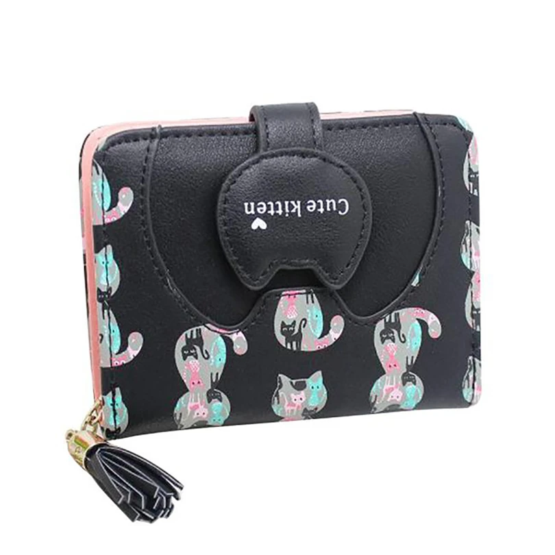 

AOTIAN Women Cute Cartoon Short Wallet Small Fresh Two Fold Zipper Buckle Small Wallet ladies leather wallets A30