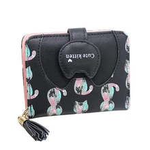 AOTIAN Women Cute Cartoon Short Wallet Small Fresh Two Fold Zipper Buckle Small Wallet ladies leather wallets A30