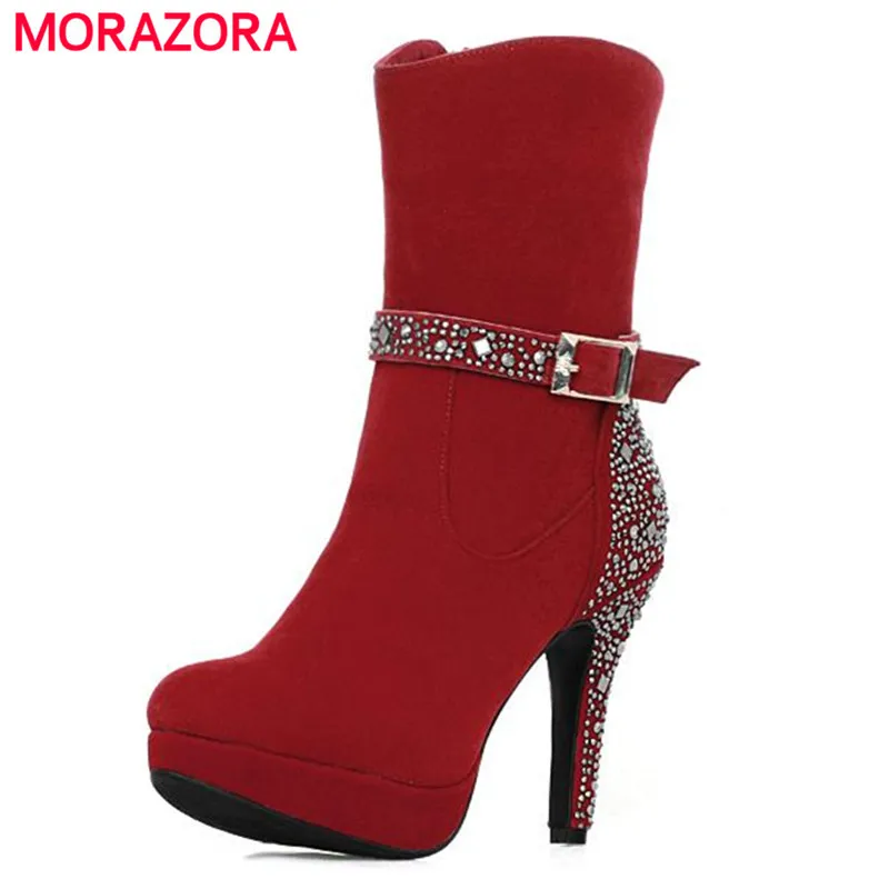 

Platform shoes ankle boots for women in winter big size 34-41 fashion sexy nubuck leather high heel boots solid two colors