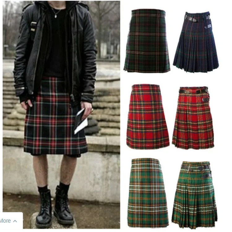

2019 Casual Pleated Scottish Kilts Mens Fashion Pants Cargo Personality Trousers Plaids Pattern Loose Half Skirts For Male