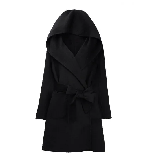 Mode Manteaux gris Automne De Noir Survêtement camel Hiver Femme Dames Pardessus Ceinture Femmes Lâche Laine À 2018 Cachemire Occasionnel Capuchon Mélange Manteau wI7Rq4