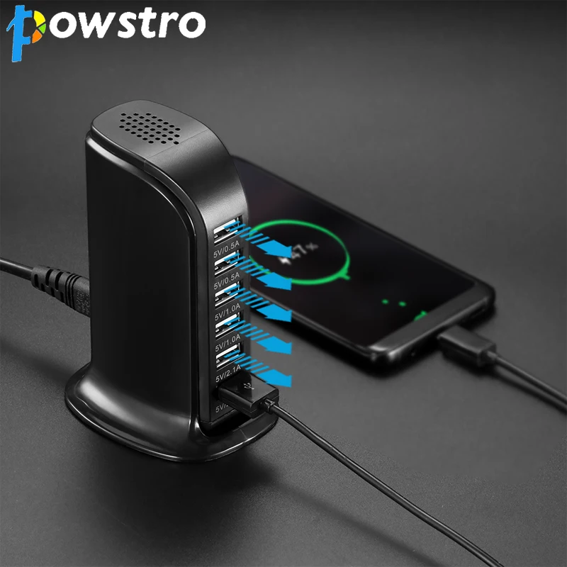 

2019 new 6 USB Ports Charger 30W Output 6A Charging Station Ventilation Holes 2.0 USB Rapid Desktop Travel Adapter