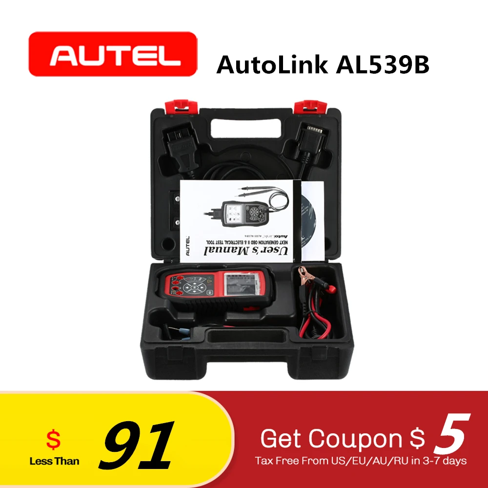 

Autel AutoLink AL539B OBD2 Scanner Automotive Tester Code reader Car Diagnostic tool for Electrical battery test PK Al539