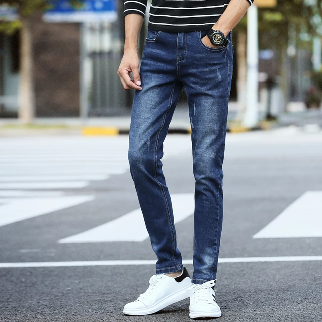 Casual Jeans Homme Fashion Slim Fit Men Jeans Straight Mid Waist Smart
