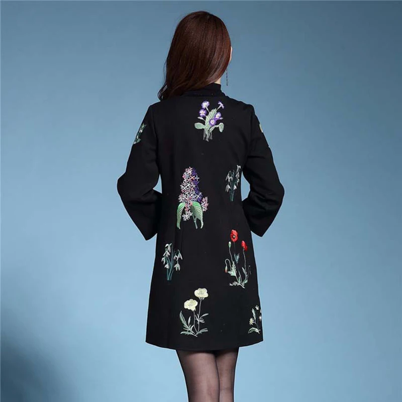 Long Arrivée Moyen Manches Brève Broderie O Hiver neck Femmes Mince Complet D'âge 2017 Nouvelle Élégant Manteau Femelle q1FRHwxnxa