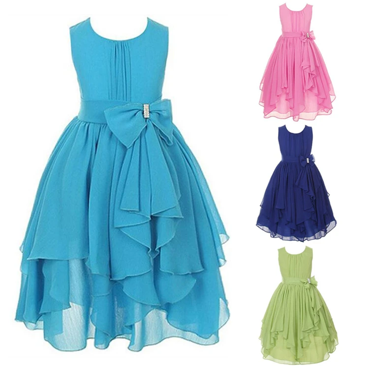 

New Girls Dresses for Wedding Irregular Ruffled Summer Sleeveless Party Princess Dress Chiffon Children Clothes Kids clothing