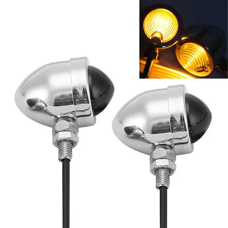 2x Motorcycle Chrome Amber Bullet Turn Signals for Harley Dyna