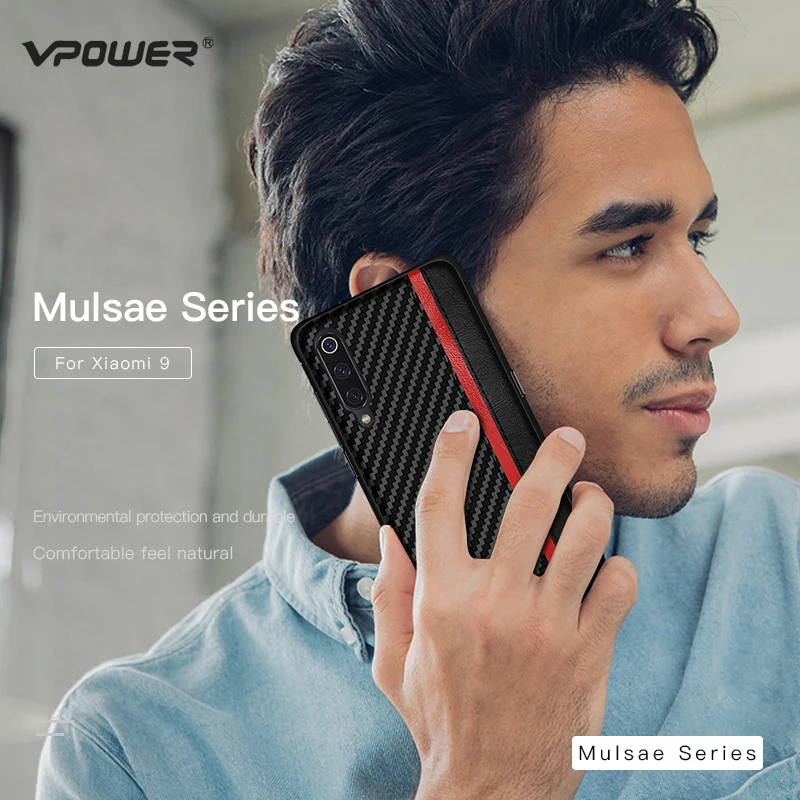 

Xiaomi Mi9 Mi 9 Leather Case Original Vpower Fashion Splice Carbon Fiber PU Leather Cases for Xiaomi Mi9 Mi 9 Phone Back Covers