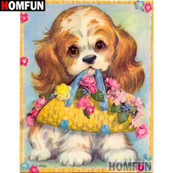 

HOMFUN Full Square/Round Drill 5D DIY Diamond Painting "Animal dog flower" 3D Embroidery Cross Stitch 5D Home Decor gift A17224