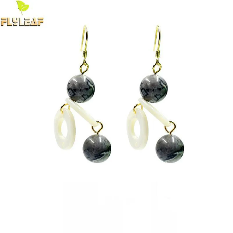

Flyleaf 925 Sterling Silver Natural Shell Drop Earrings For Women Stone Statement Long Dangle Earings Fashion Jewelry Gold Party