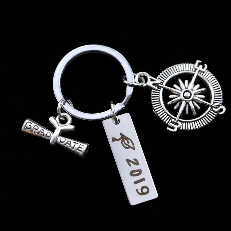 

Creative 2019 Graduation Stainless Steel Keychain Compass Student Gift Personalized Compass Key Ring for Graduation 2019 Gift