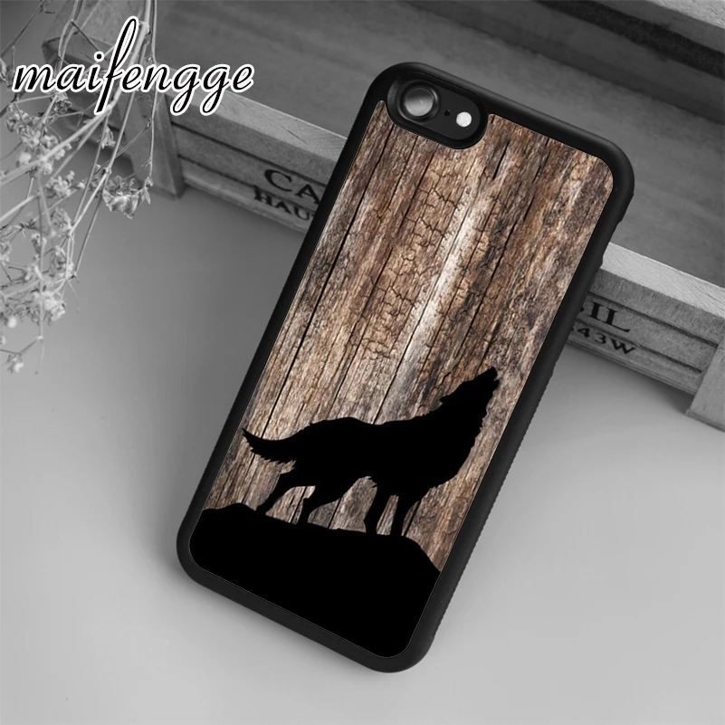 Maifengge Воющий деревянный Черный волк чехол для iPhone 5 6 6s 7 8 plus X XR XS max 11 12 Pro Samsung Galaxy