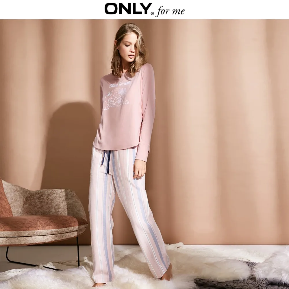 

ONLY Women's 100% Cotton Striped Lace-up Loose Fit Pyjama Trousers |118414504