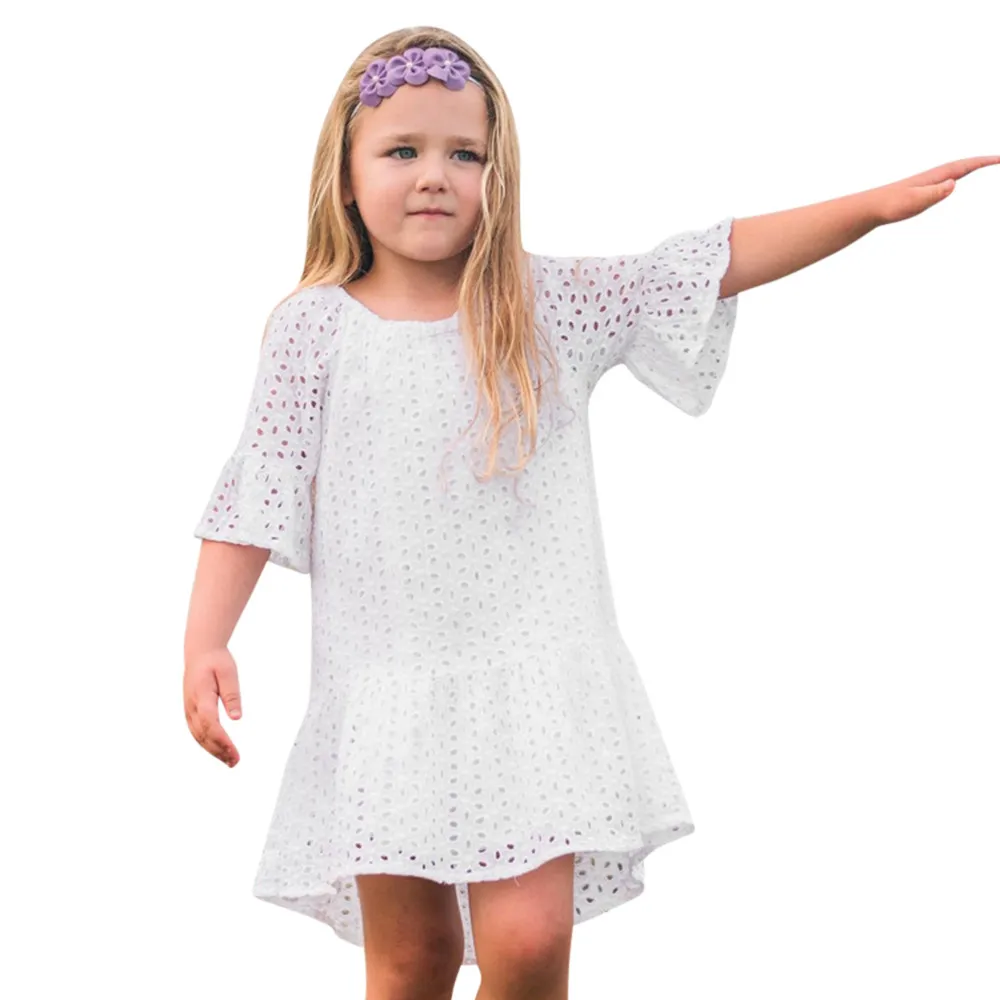 Toddler Baby Girls Dress Hollow Lace Ruffles Short Sleeve Summer