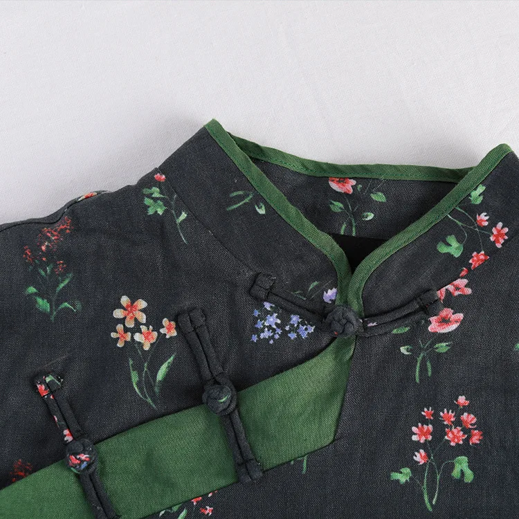 Robes Printemps Linge Vert Robe Nouvelle National À Longues Femmes Manches Coton Vent Automne Floral De Femme Longue Tqw4aFWZ4