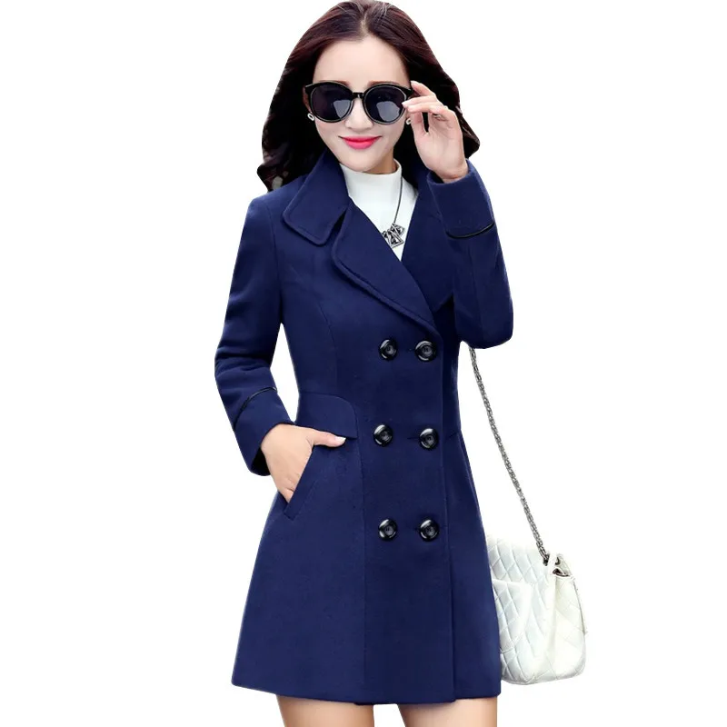 

2019 New Autumn Winter Woolen Coats Overcoat Women Slim Medium Long Plus Size Wool Coat Ladies Fashion Double-breasted Jackets