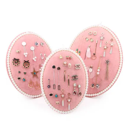 

TONVIC Gray/Black/Pink Velvet Oval Shape Necklace Chain Earring Bracelet Display Stand Jewelry Holder Board