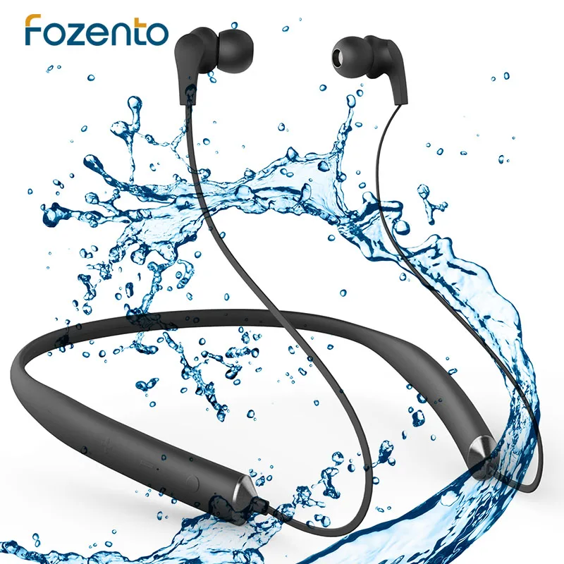 

FOZENTO Waterproof IPX7 Wireless Bluetooth 4.2 Soft Neckband Sport Headphone Volume Control With Mic 7H Music Play For iPhone