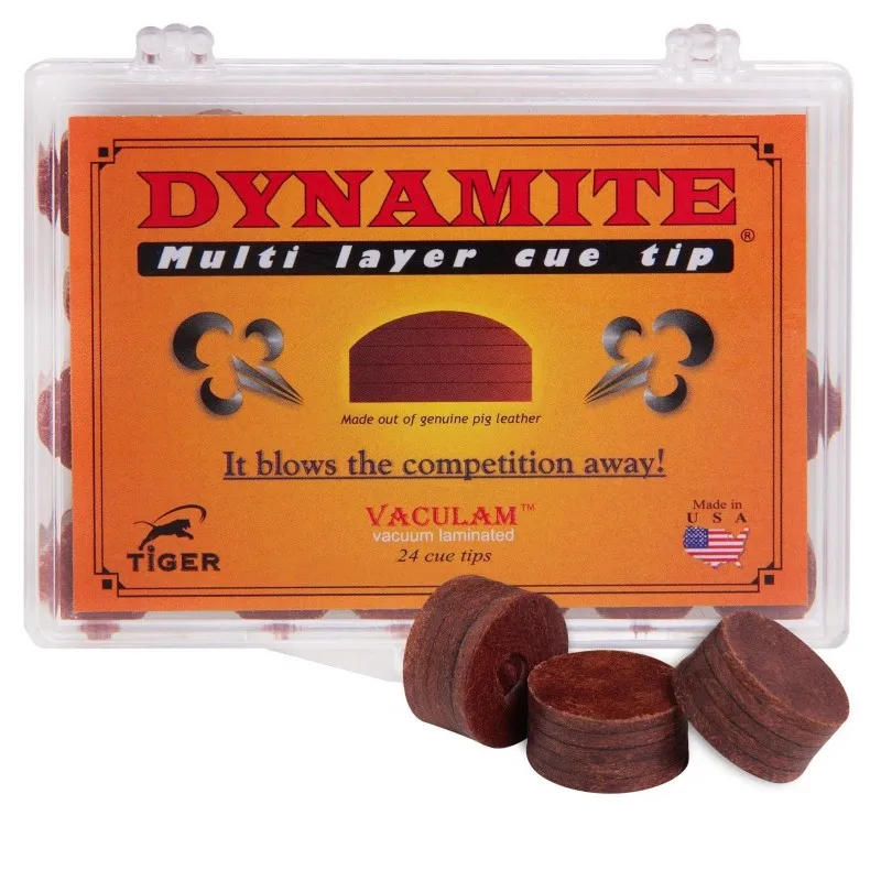 

Tiger Dynamite Laminated Pool Cue Tip 2 Tips - Billiard Cue Tip-Multi Layer Tips 14mm/Density 80.8