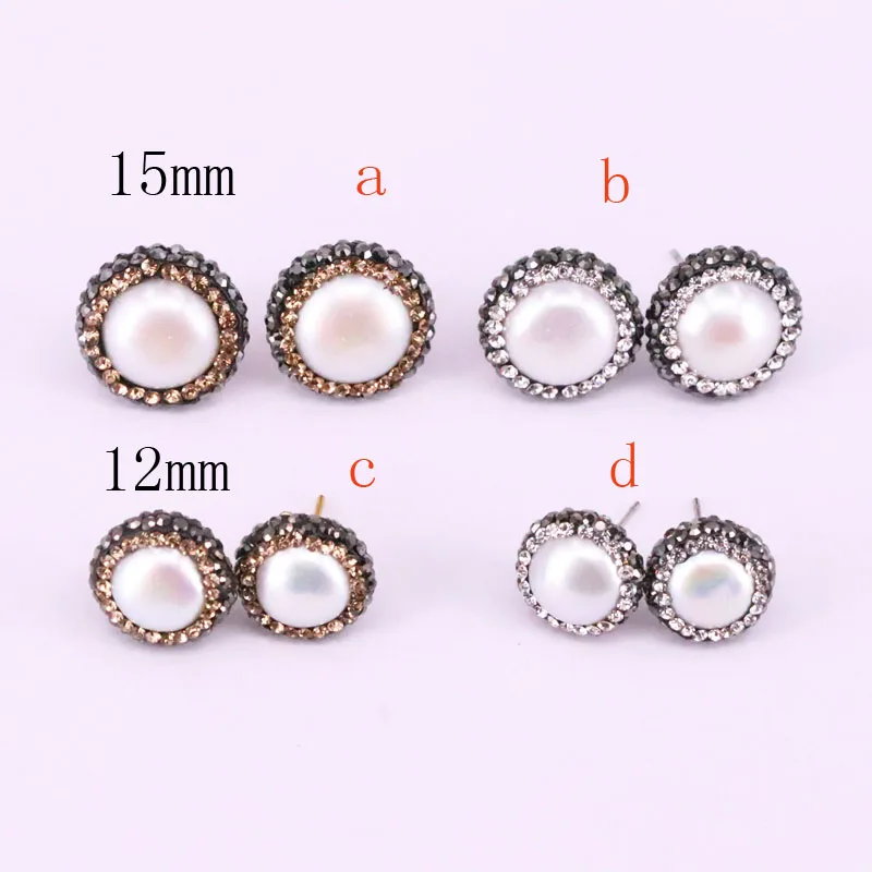 

10Pair Round shape Natural Pearl Stud Earrings Handmade Pave Crystal Zircon White Pearls Earring Jewelry