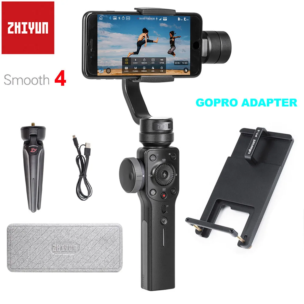 Zhiyun Smooth 4 3-осевая карманная Подвеска для смартфона для iPhone XS Max XR X, 8 Plus, 8, 7 Plus, 7, 6S samsung S9+ S9 S8 S7 Gopro 4, 5, 6, 7 лет - Цвет: Smooth 4 Add Adapter