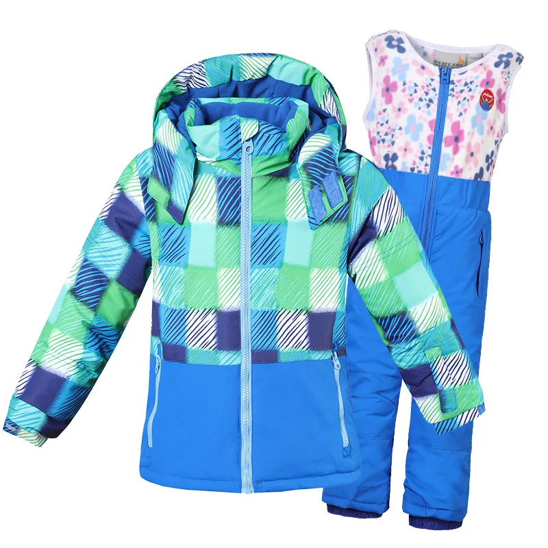 

Dollplus 2019 Boy Girl Ski Suit Waterproof Windproof Hooded Jacket + Pant Sets Winter Outdoor Warm Kids Snowboard Children suits