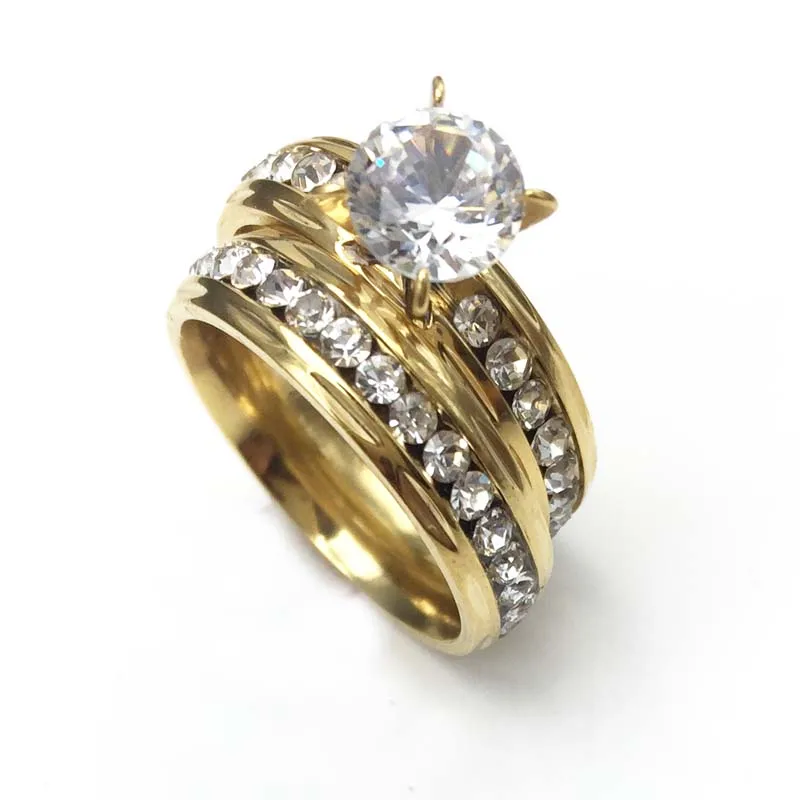 

1 Pair 5mm Titanium Crystal Bridal Set Ring Stainless Steel Rings for Women Wedding Accessories with CZ