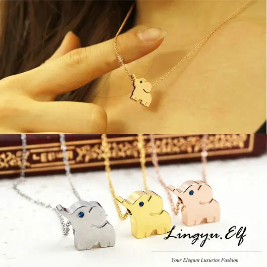 

New Titanium Steel Cute Elephant With Blue Rhinestone Charm Women Necklace/ Cheap Elephant Pendant Necklace Gift Jewelry