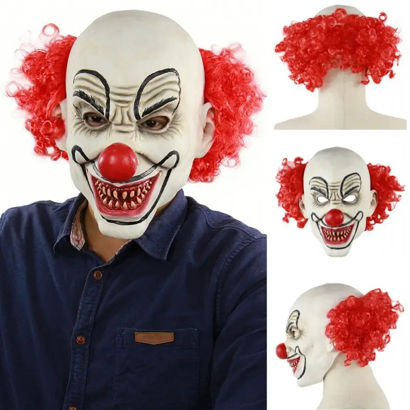 Хэллоуин страшная маска клоуна длинные волосы призрак страшная маска реквизит грудж призрак Хеджирование маска зомби реалистичный Латекс маски страшные