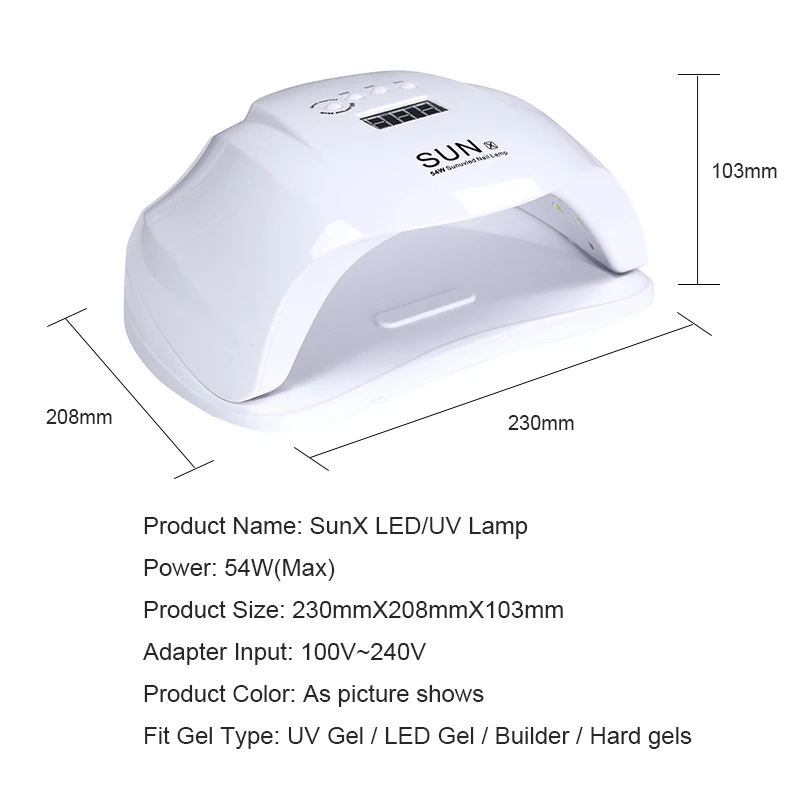54 Вт УФ светодиодный лампа для высыхания лечения с сенсор ЖК-дисплея таймер для УФ гель основе лак аксессуары для ногтей