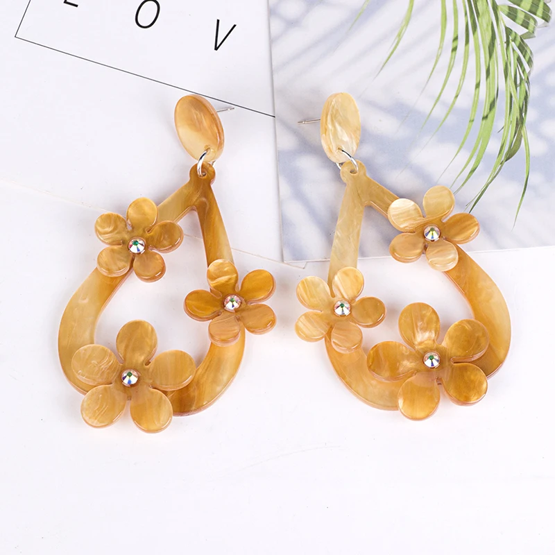 GUANLONG Classic Drop Earrings for Women Acrylic Earrings Female Big Long Dangling Flower Fashion Elegant Resin Earring (6)