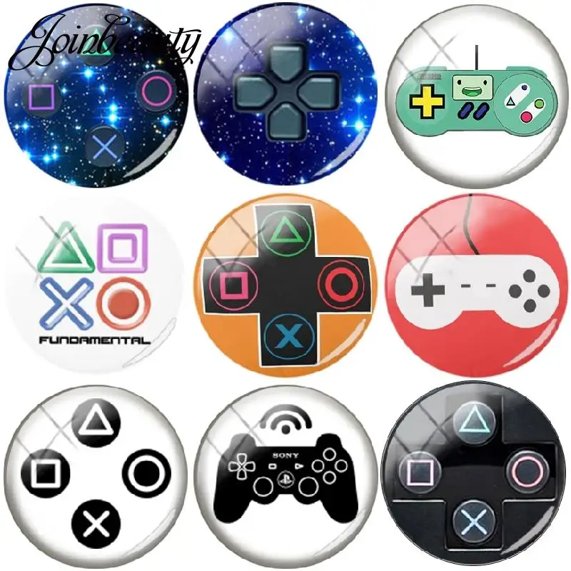 

JOINBEAUTY Video Game Controller Pattern 25MM Glass Cabochons Round DIY Handmade Photo Glass Dome Cover Pendant Cameo Settings