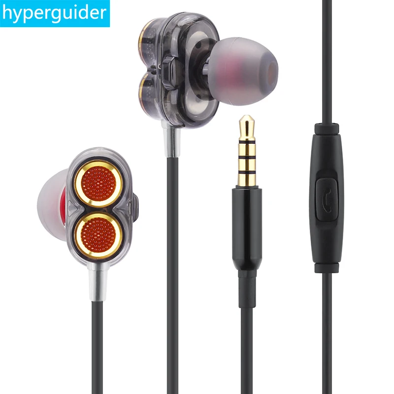 

hyperguider Dual Dynamic Earphone in Ear with MIC Controller Deep Bass Stereo HIFI for Xiaomi Huawei Meizu iPhone
