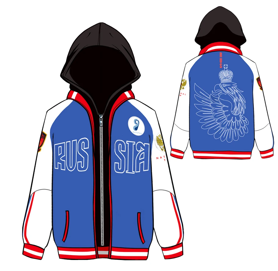 

YURI on ICE Yuri Plisetsky False Two Pieces Hoodie Cosplay Costume Hooded Sportswear Daily Casual Sweatshirts Party Jacket