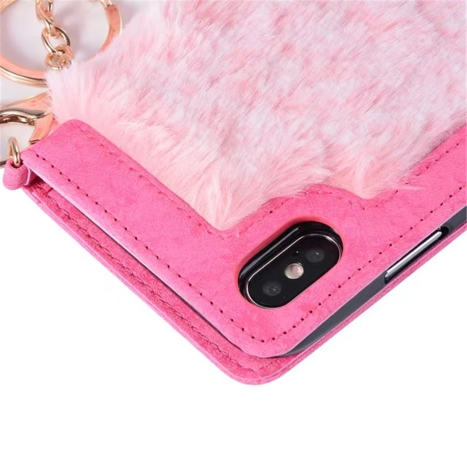 Для iphone X Case 2 в 1 кошелек на магнитной застежке на кроличьем меху Чехлы для iphone X 10 меховой плед стильные трусы+ чехол для телефона с карманом для карты