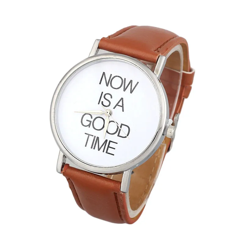 Простые горячие продажи часы сейчас хороший образец времени повседневные женские для мужчин кожаный ремешок аналоговые кварцевые круглые наручные часы Прямая поставка@ F - Цвет: Brown