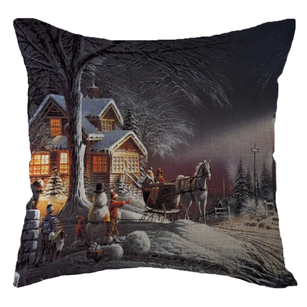 Winter theme Printed Throw Pillow Case Cotton Linen Decorative Pillows