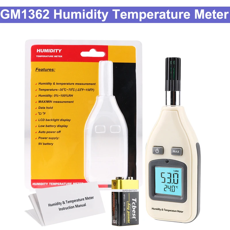 

GM1362 Digital Thermometer Hygrometer LCD humidity temperature meter thermo-hygrometer with LCD Backlilght Data Hold