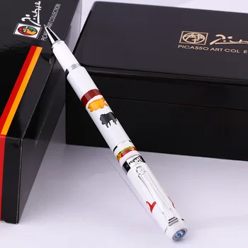 

Picasso Pimio 929 White Matador and Silver Clip 0.7mm Black Ink Refill Roller Ball Pen with Gem on The Top Ballpoint Gift Pens