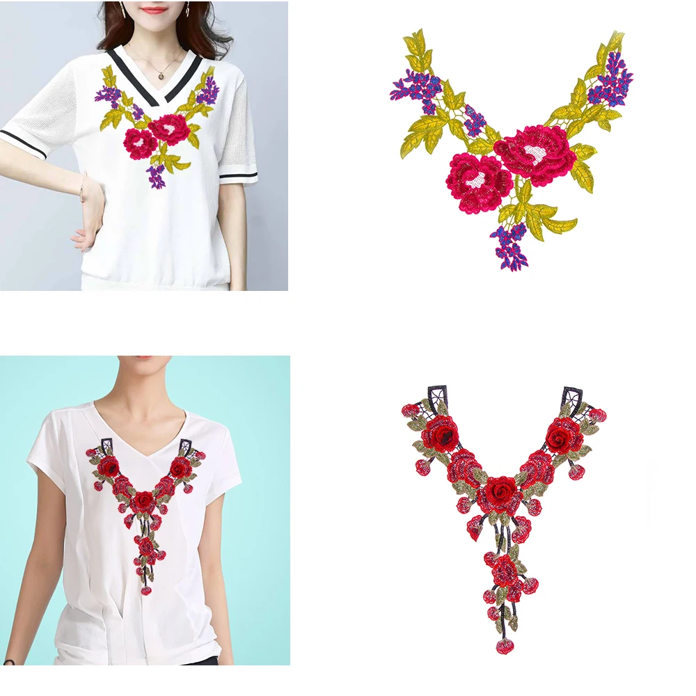 

1PC 3D Flower Embroidered Lace Neckline Collar Sewing for Clothes Applique Handmade Diy Accessory Suppliers Crafts Scrapbooking