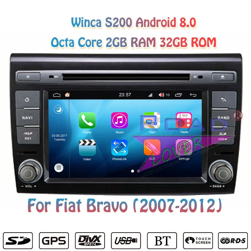 Winca S200 Android 8,0 ПК автомобиля DVD плеер для Fiat Bravo 2007 2008 2009 2010 2011 2012 Стерео gps навигации magnitol 2 Din видео - Цвет: 8.0 2G 32G Octa Core