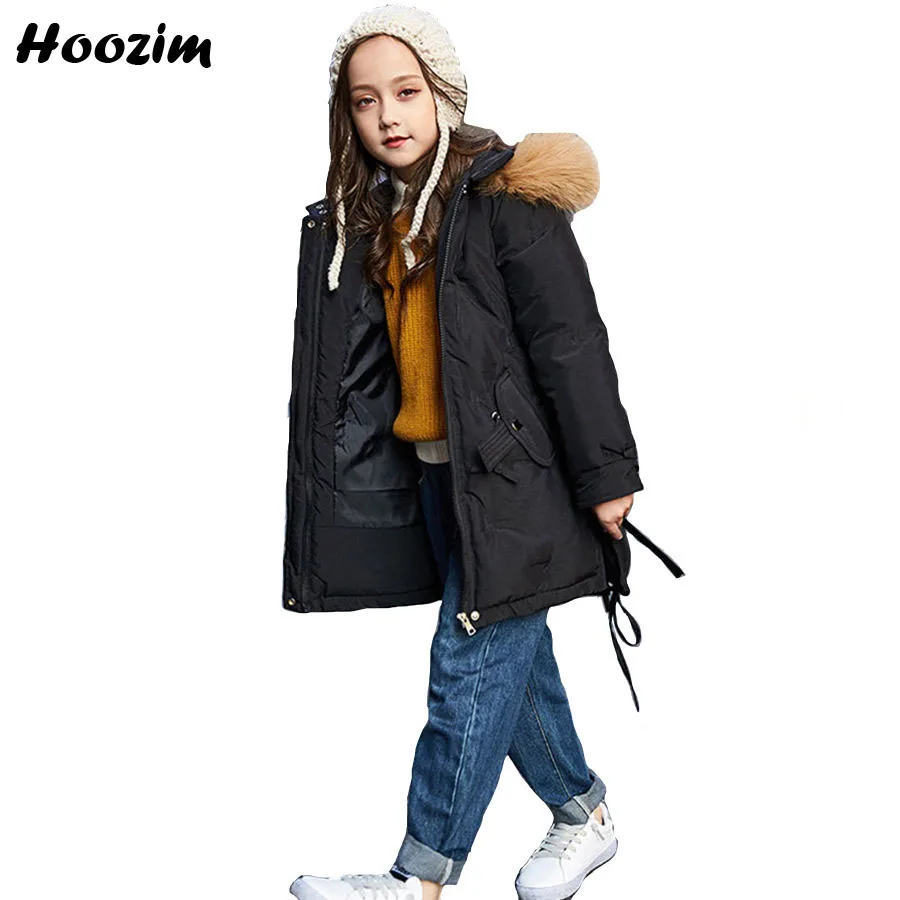 

Winter Long Jacket For Girls 8 9 10 11 12 Years European Faux Fur Cap Parka Children Fashion Kids Outerwear Khaki Coat for Girls
