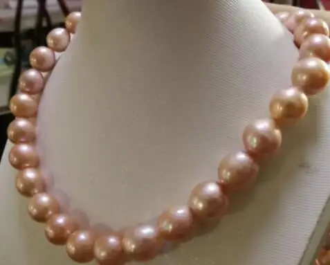 

ELEGANT 12-13MM SOUTH SEA BAROQUE GOLD PINK PEARL NECKLACE 18INCH
